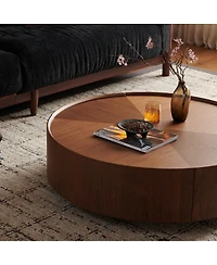 Streamdale Furniture Walnut Circular Coffee Table for Living Rooms and Offices
