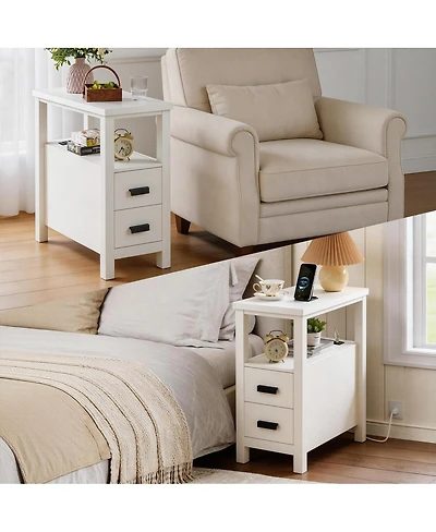 Streamdale Furniture Rustic End Table Charging Station and 2 Drawers