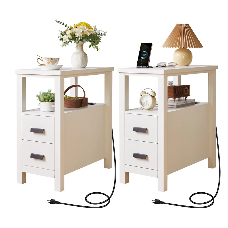 Streamdale Furniture Rustic End Table Charging Station and 2 Drawers