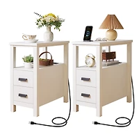 Streamdale Furniture Rustic End Table Charging Station and 2 Drawers