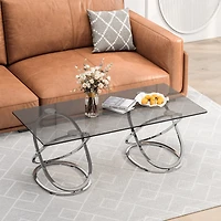 Streamdale Furniture Modern Glass Coffee Table with Chrome Ring Frames