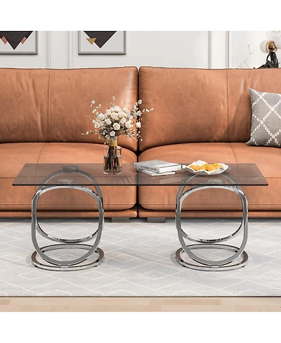 Streamdale Furniture Modern Glass Coffee Table with Chrome Ring Frames