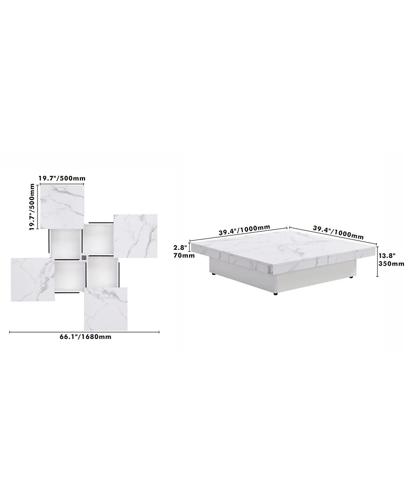 Streamdale Furniture Square Marble Veneer Coffee Table Sliding Top with Storage
