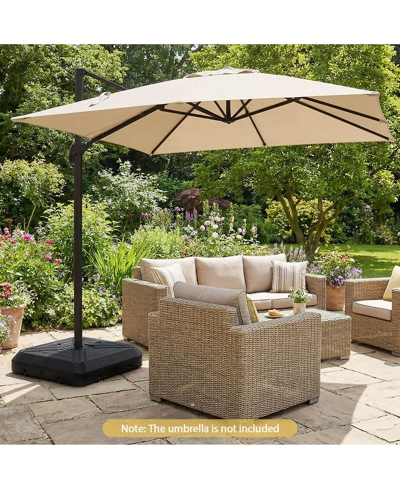 Costway Cantilever Offset Umbrella Base With Wheels, Metal Crossbar For Backyard And Poolside