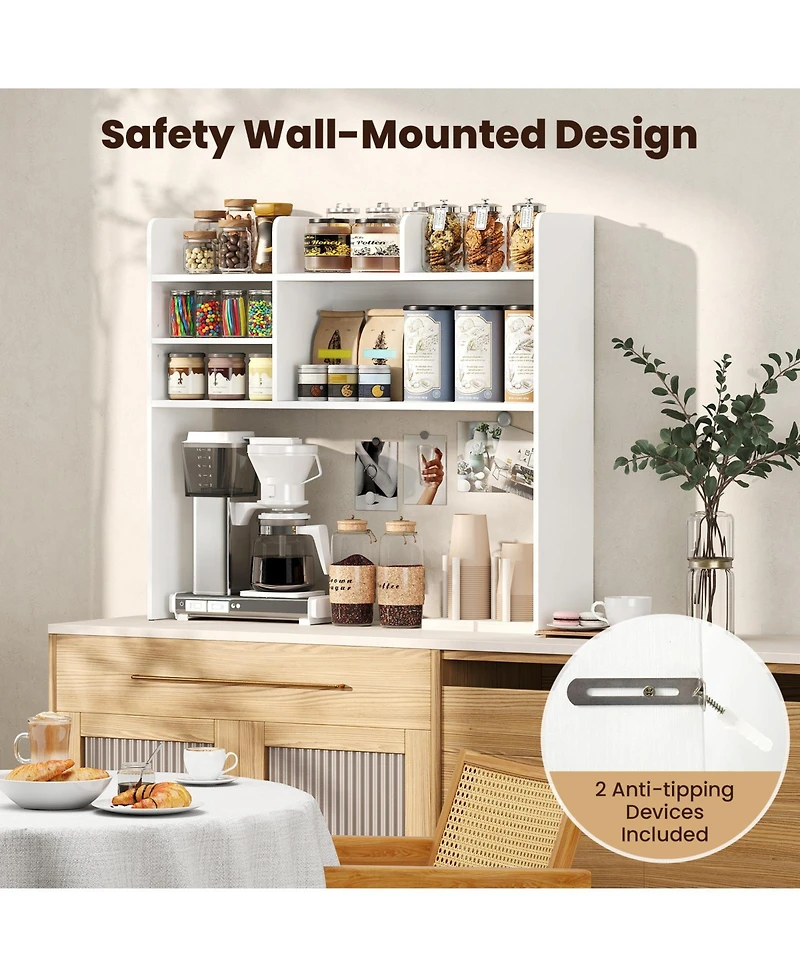 Gymax 37'' Desktop Bookshelf Wooden Organizer w/6 Shelves 2 Anti-tipping Devices