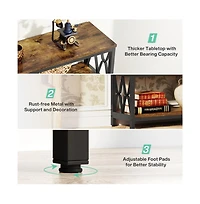 Slickblue Industrial Console Table with 3 Storage Shelves for Living Room and Foyer Use-Rustic Brown