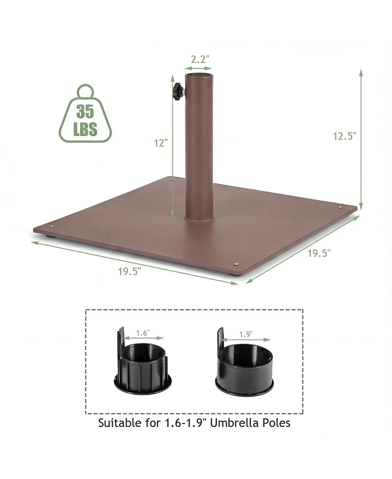 Costway 20" Square Patio Umbrella Base Weighted 35 Lbs Outdoor Market Stand Footpads