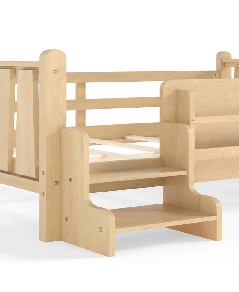Streamdale Furniture Full Size Floor Bed with Storage Bookcases, Stairs, and Guardrails