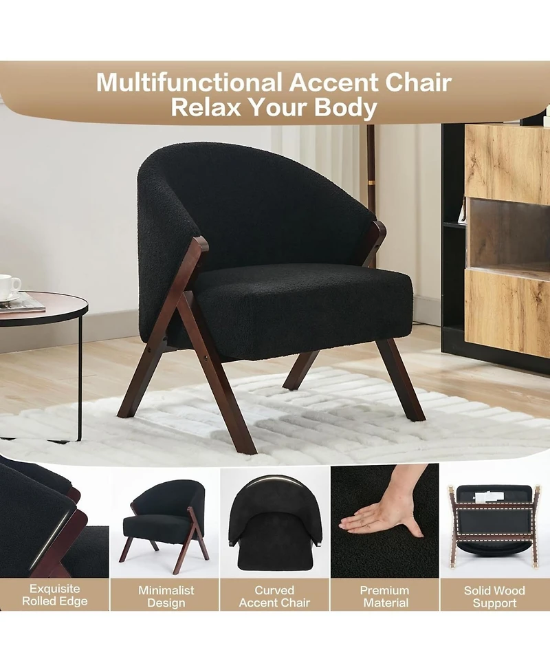 gaomon Accent Chair Mid Century Modern Chair Teddy Living Room Chairs with Wood Frame Comfy Upholstered Reading Side Chair Easy Assembly