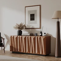 Streamdale Furniture Mid-Century 4-Door Sideboard Buffet Cabinet with 3D Doors, Walnut