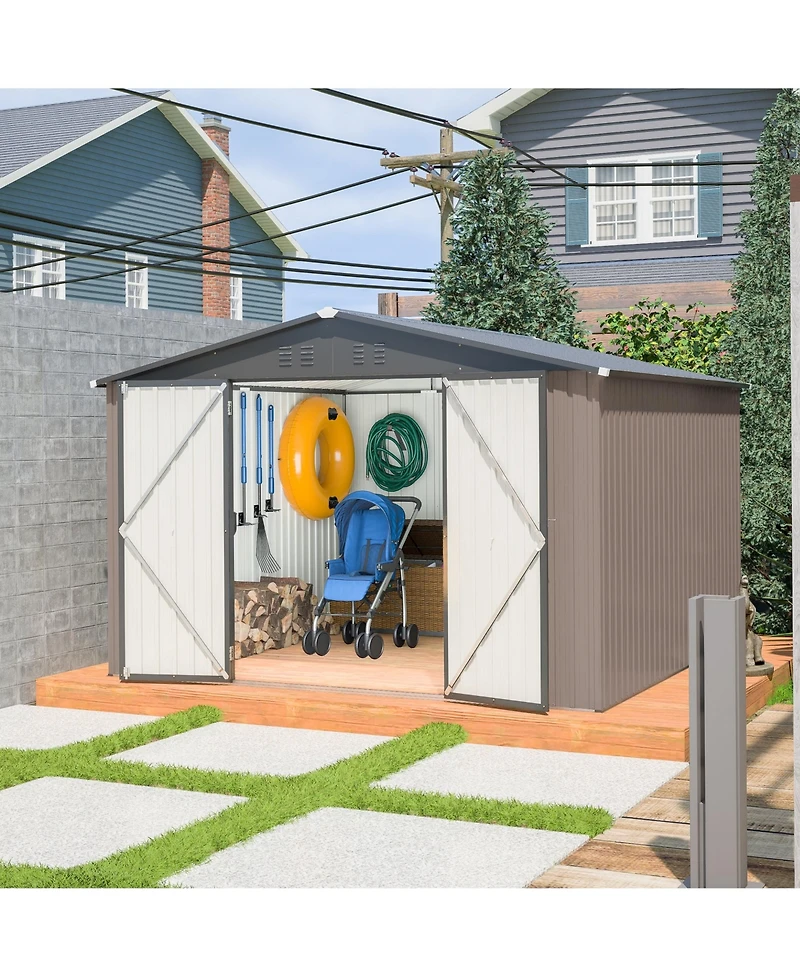 Mondawe 10' x 10' Outdoor Metal Storage Shed With Lockable Doors And Ventilation For Garden Tools