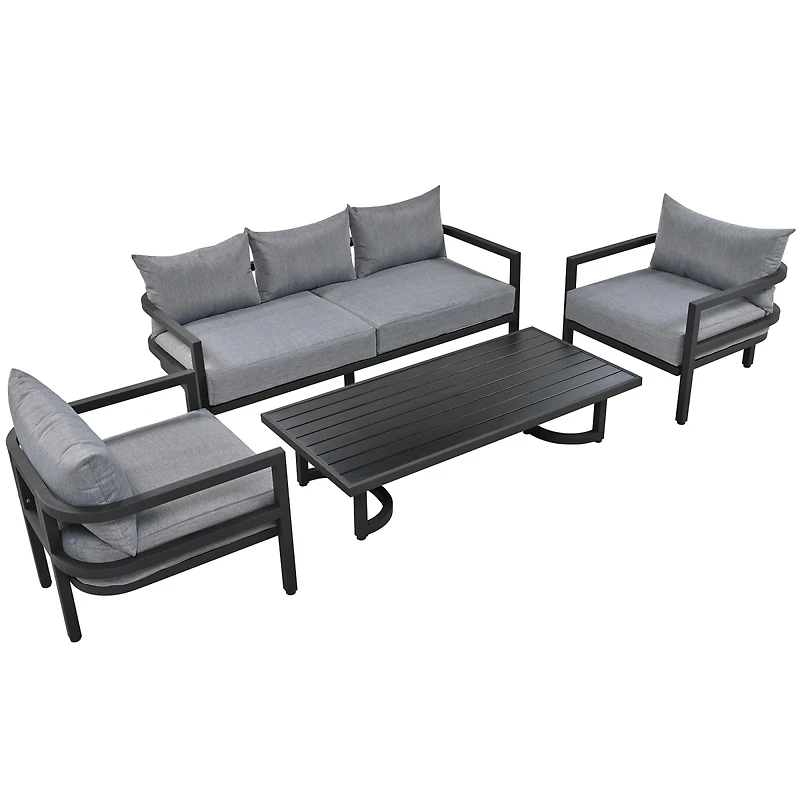 Streamdale Furniture Multi-Person Steel Patio Sofa Set with Coffee Table and Uv-Resistant Cushions