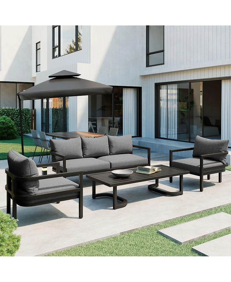 Streamdale Furniture Multi-Person Steel Patio Sofa Set with Coffee Table and Uv-Resistant Cushions