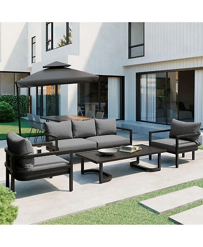 Streamdale Furniture Multi-Person Steel Patio Sofa Set with Coffee Table and Uv-Resistant Cushions