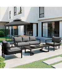 Streamdale Furniture Multi-Person Steel Patio Sofa Set with Coffee Table and Uv-Resistant Cushions
