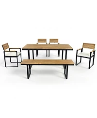 Streamdale Furniture 6-Piece Acacia Wood Outdoor Dining Set with Cushions, Table, Chairs and Bench