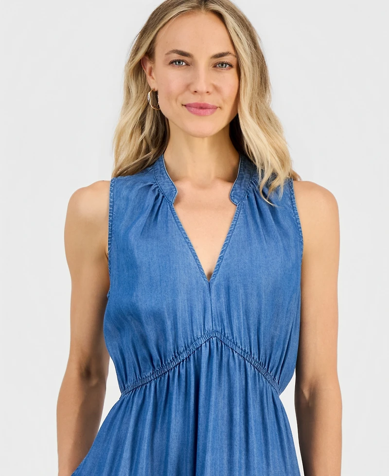 Robbie Bee Women's V-Neck Sleeveless Tiered Midi Dress
