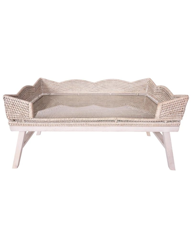 Artifacts Trading Company Artifacts Rattan Scallop Design Breakfast Tray with Wooden Legs & Glass Insert