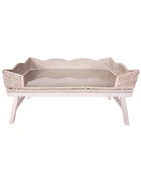 Artifacts Trading Company Artifacts Rattan Scallop Design Breakfast Tray with Wooden Legs & Glass Insert