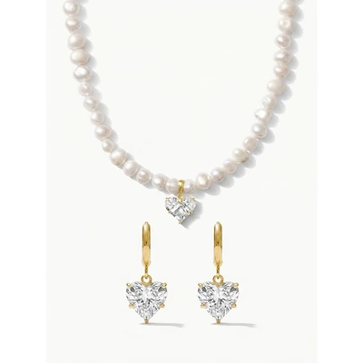 Joey Baby 2-Piece Freshwater Pearl Necklace & Heart Crystal Drop Earrings Set