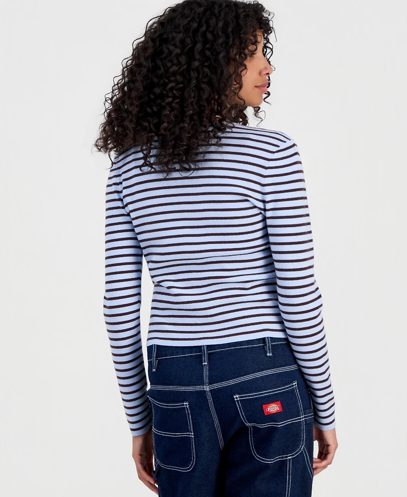 Hooked Up by Iot Juniors' Striped Ribbed Cardigan