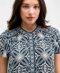 Liverpool Los Angeles Women's Mixed-Print Button-Front Flutter-Sleeve Top