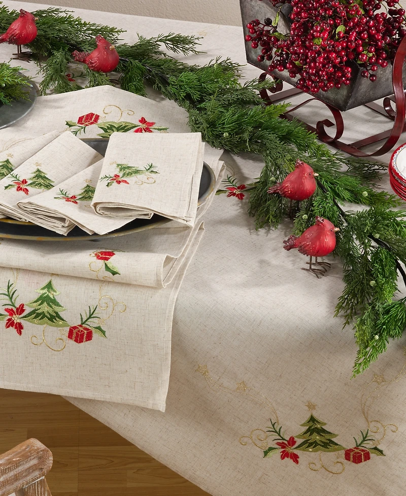 Saro Lifestyle Embroidered Christmas Tree Design Napkins, Set of 4