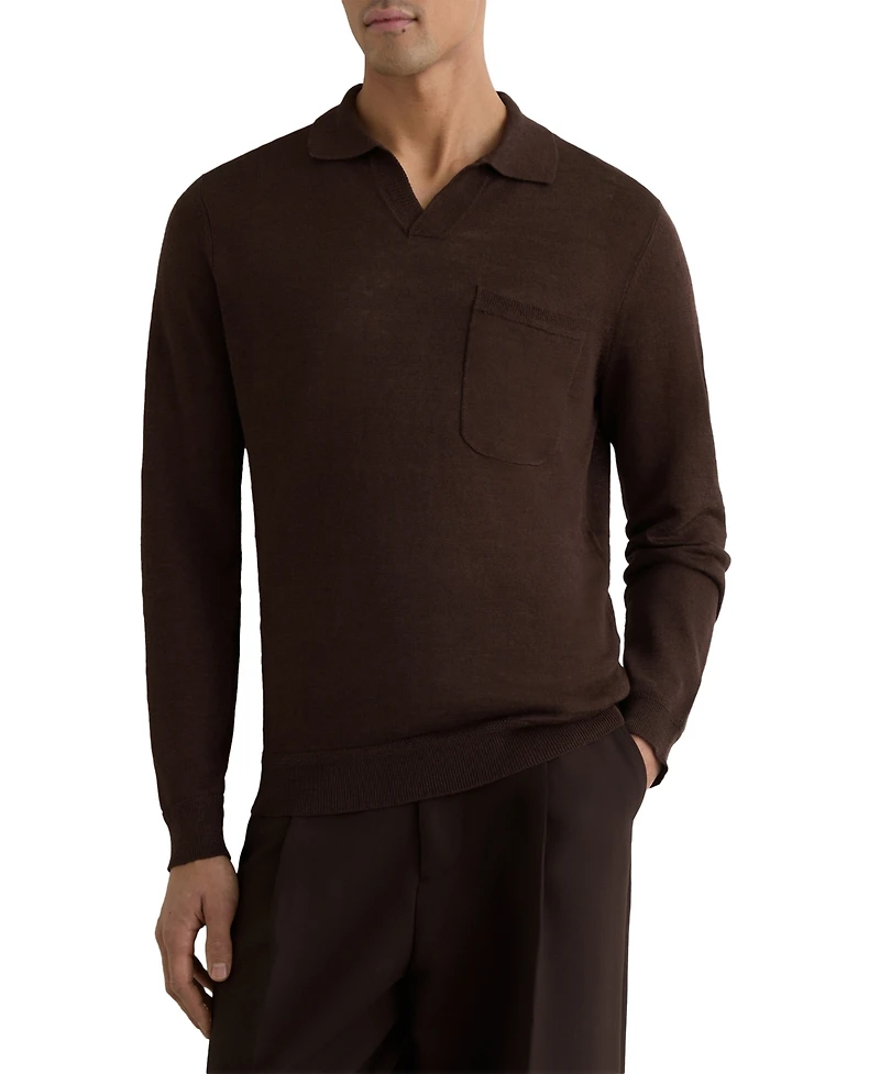 Reiss Men's Oaklands Open Collar Linen Polo Shirt