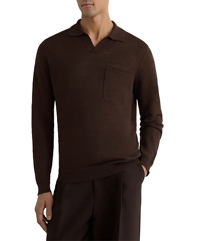 Reiss Men's Oaklands Open Collar Linen Polo Shirt