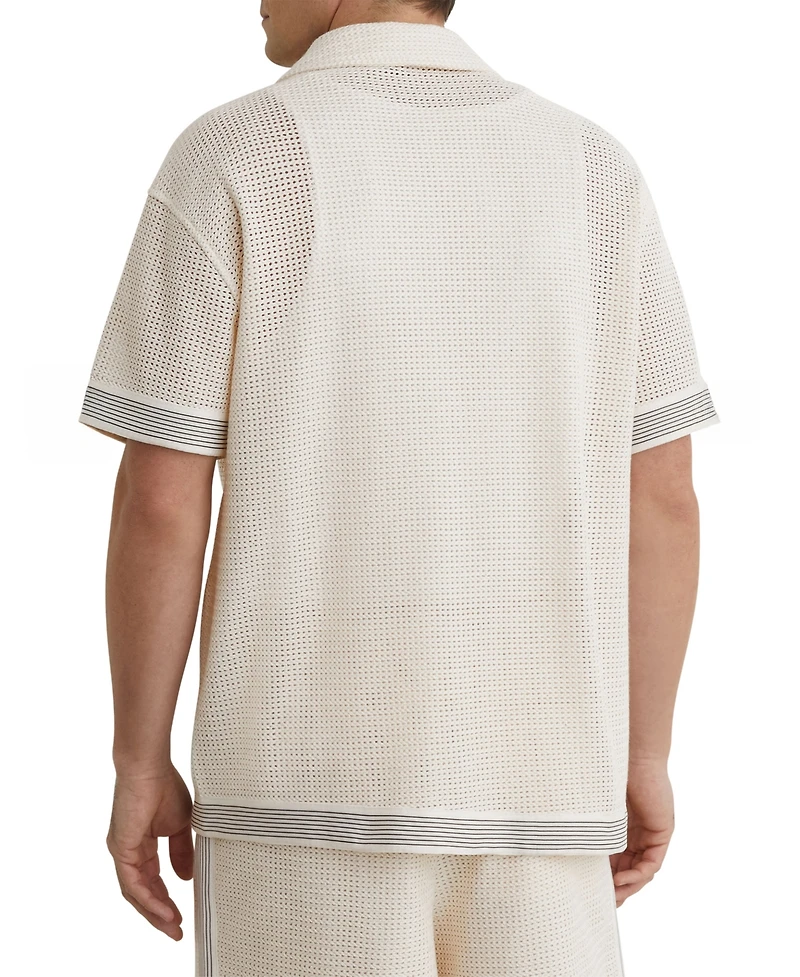 Reiss Men's Aliso Crochet Tape Cuban Shirt