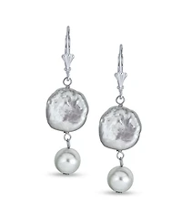 Bling Jewelry Cultured Coin Biwa Pearl Leverback Dangle Earrings .925 Sterling Silver