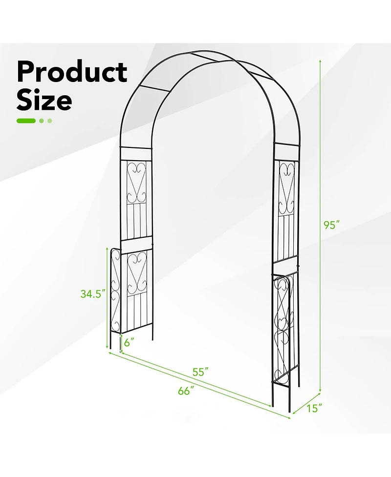 Gymax Metal Garden Arch 7.9 Ft Backdrop Stand for Various Climbing Plants Party
