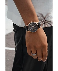 Peugeot Men Multi-Function Leather Strap Watch