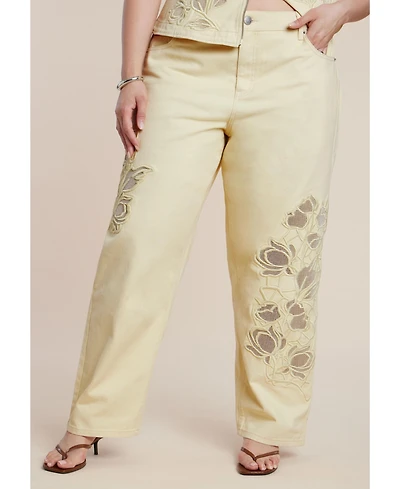 Eloquii Women's Floral Embroidery Jean