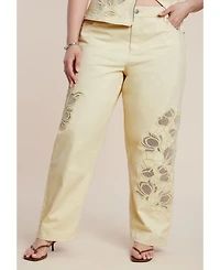 Eloquii Women's Floral Embroidery Jean