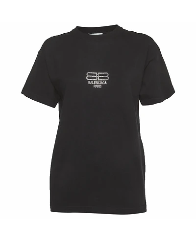 Pre-Owned Balenciaga Women's Unisex Bb Rhinestone Jersey T-Shirt