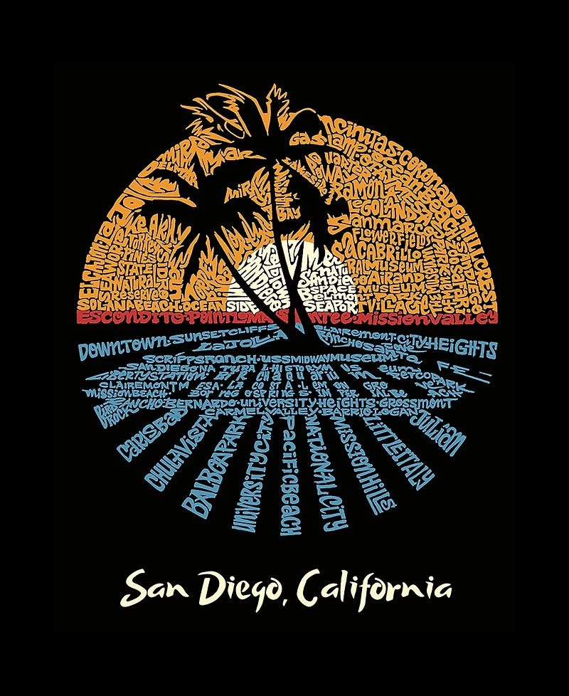 La Pop Art Men's Sunset Palm Tree Beach Scene Word Graphic Tank Top