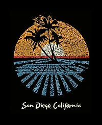 La Pop Art Men's Sunset Palm Tree Beach Scene Word Graphic Tank Top