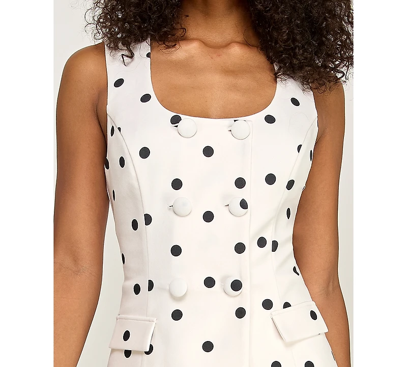 pear culture Juniors' Polka Dot Tailored Button-Front Romper