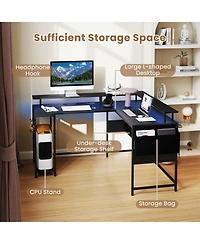 Slickblue L Shaped Computer Desk with Led Lights and Charging Ports
