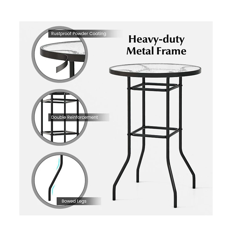 Boyel Living 38 Inch Patio Bar Table with Tempered Glass Tabletop