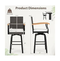 Boyel Living One Outdoor 360 degree Swivel Bar Stool with Cushion and Acacia Wood Armrests