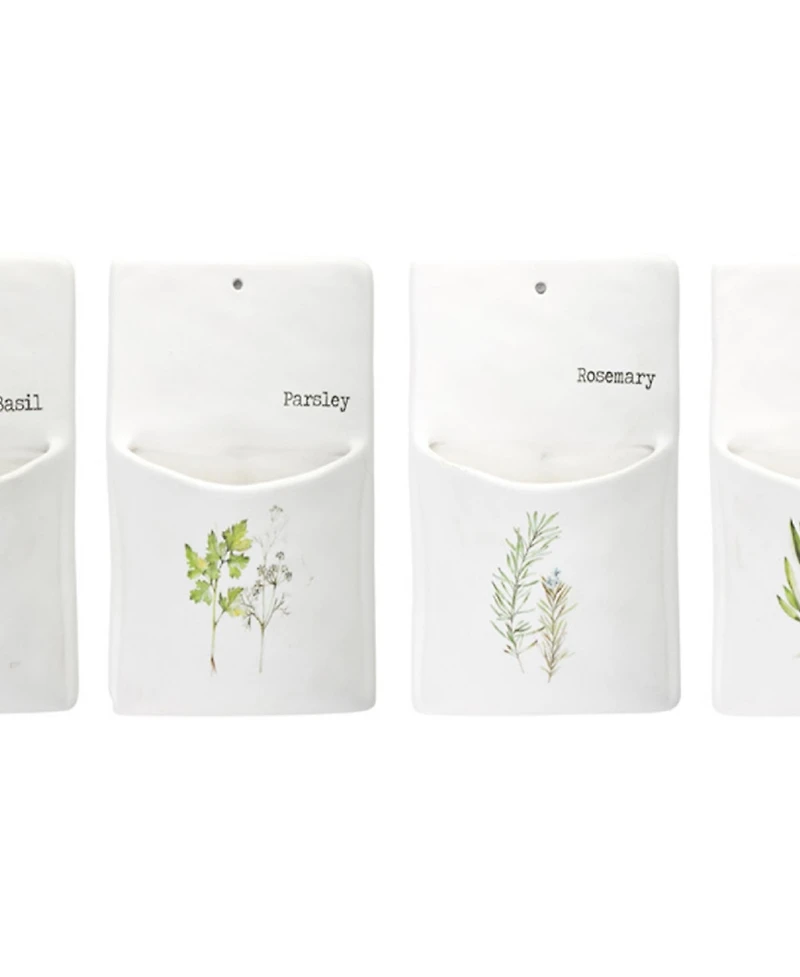 Slickblue White Ceramic Herb Wall Pocket (Set of 4)