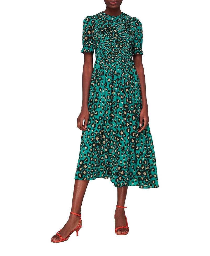 Whistles Women's Painted Leopard Shirred Dress