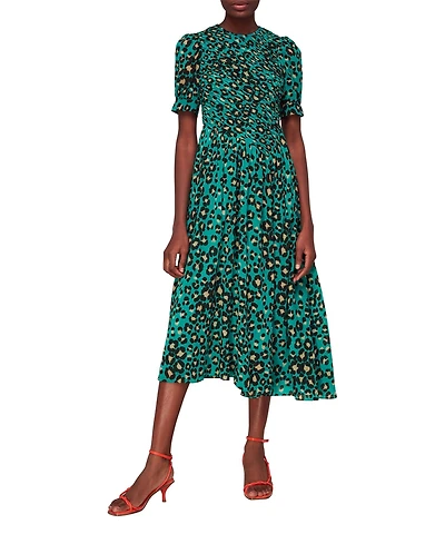 Whistles Women's Painted Leopard Shirred Dress