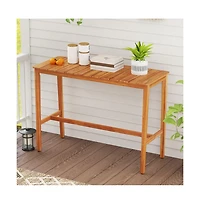 Boyel Living Acacia Wood Counter Height Table with Slatted Tabletop and Footrest Crossbar