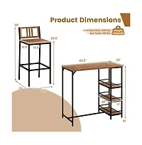 Boyel Living 3 Pieces Outdoor Wood Bar Set with 3-Tier Storage Shelf and Metal Frame