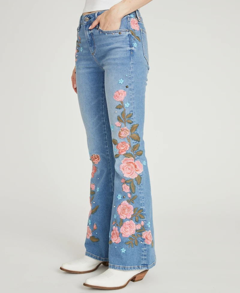 Driftwood Women's Farrah Flare Floral Embroidered Jeans