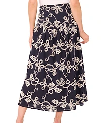 CeCe Women's Eyelet Embroidered Wide Yoke Midi Skirt