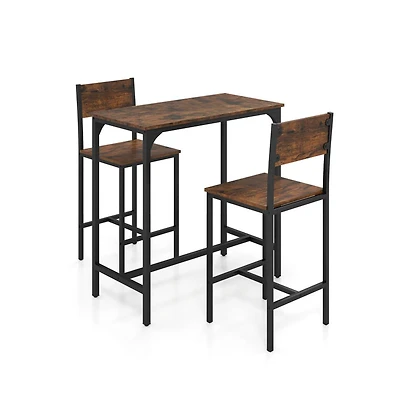 Boyel Living 3 Piece Bar Table Set with Backrest and Footrest for Small Space